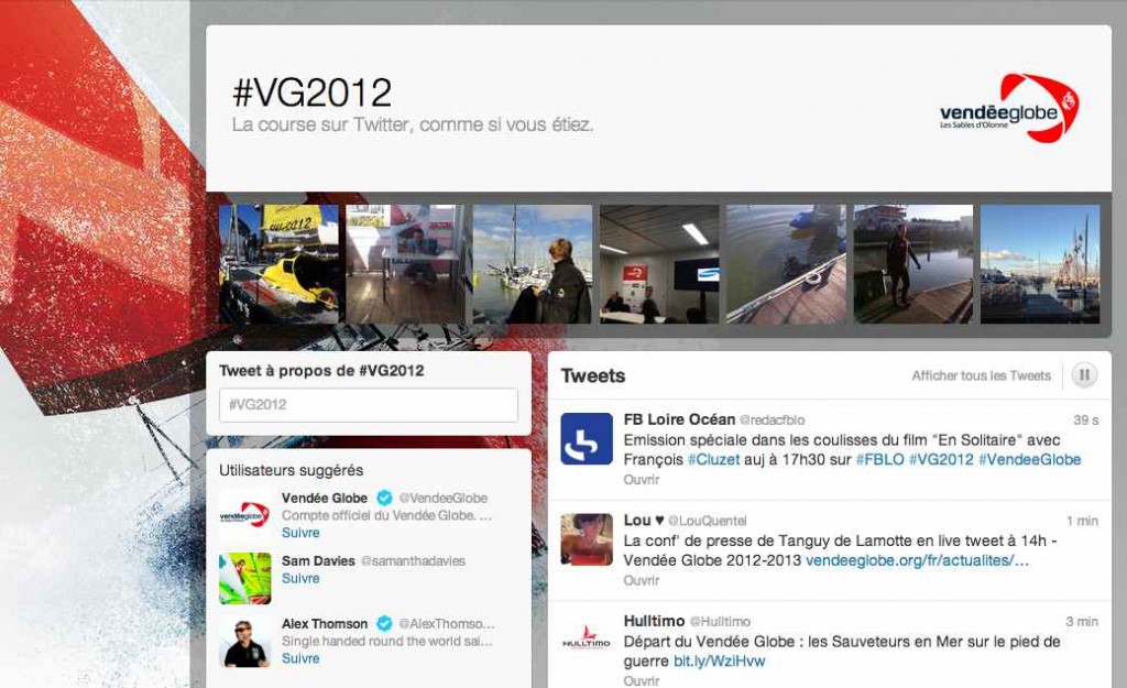 Page dédiée au Vendée Globe 2012-2013 sur Twitter