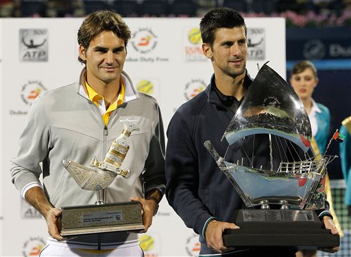 Roger Federer et Novak Djokovic en finale du masters de Dubai (02/2011)