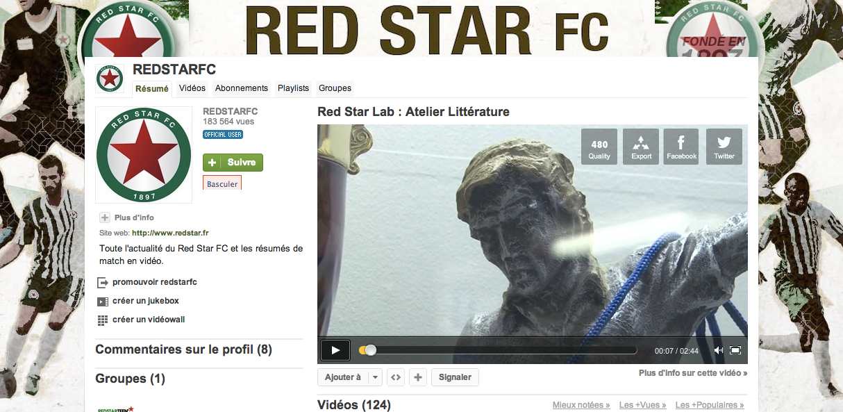 Page officielle du Red Star FC sur Dailymotion