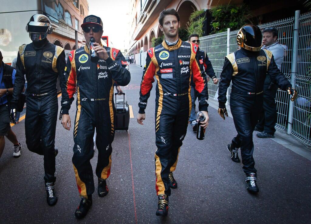 Les Daft Punk en compagnie de Kimi Raikonnen et Sébastien Grosjean au Grand Prix de Monaco