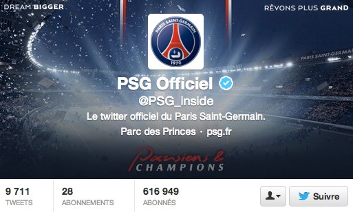 Compte Twitter du PSG en mai 2013