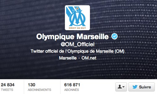 Compte Twitter de l'Olympique de Marseille en mai 2013