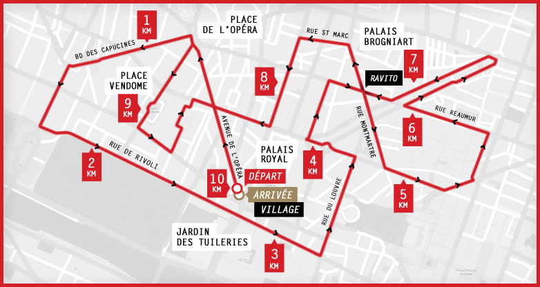 Parcours de la 10e édition du 10KM Paris Centre by Nike !
