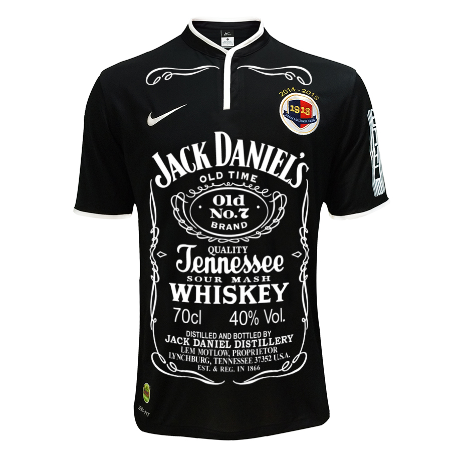Maillot de Caen sponsorisé par la marque de Wisky Jack Daniels