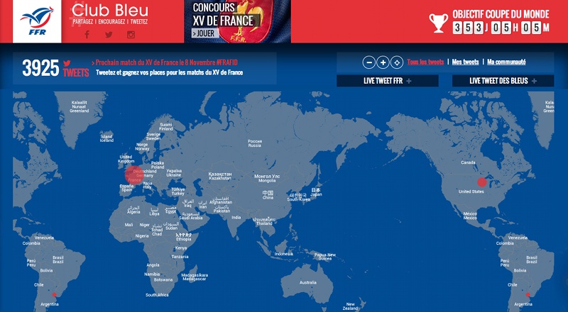 Sur Club Bleu, on peut voir les tweets du monde entier des supporters du XV de France!