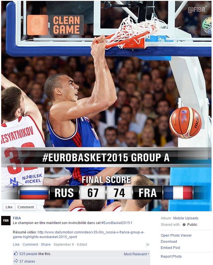 Photo de la FIBA sur sa page Facebook avec Rudy Gobert