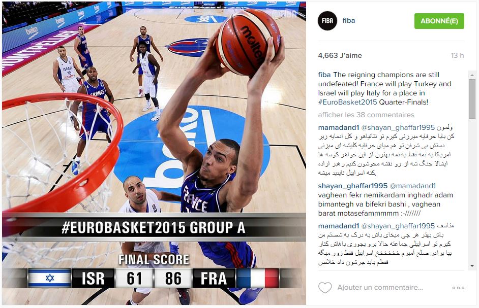 Publication de la FIBA sur son compte Instagram avec Rudy Gobert