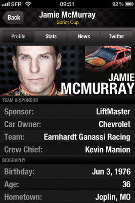 NASCAR Sprint Cup mobile App iPhone