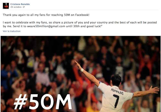 50 millions de fans: Cristiano Ronaldo lance un concours photo sur Facebook