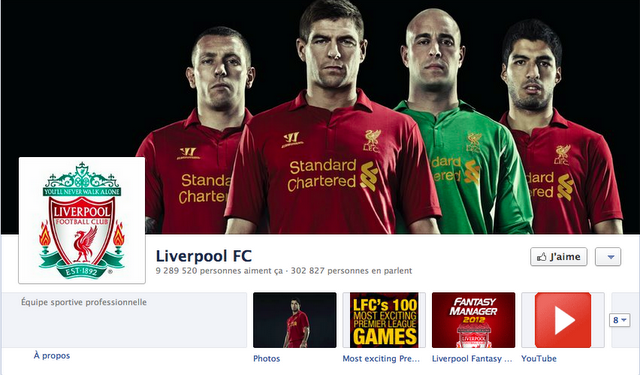 Le maillot de Liverpool sur Facebook