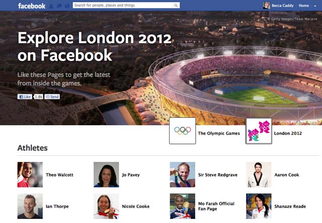 La Page Facebook dédiée aux JO 2012 de Londres