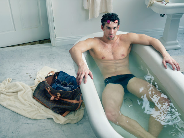 photo de michael phelps dans une baignoire pour une publicité louis vuitton