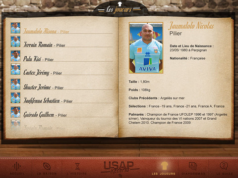 Retrouvez toutes les fiches des joueurs de l'USAP sur iPad